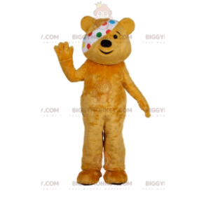 BIGGYMONKEY™ mascot costume of yellow bear with bandage. yellow bear costume - Bear mascot - BiggyMonkey.com