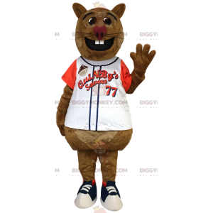 Costume de mascotte BIGGYMONKEY™ de rat marron en maillot de