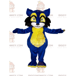 Costume de mascotte BIGGYMONKEY™ de chat bleu et jaune. Costume