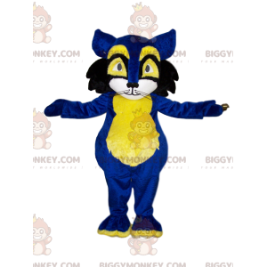 Kostým maskota modré a žluté kočky BIGGYMONKEY™. kostým kočky –