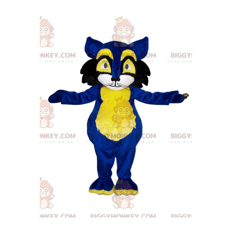 Blue and Yellow Cat BIGGYMONKEY™ Mascot Costume. cat costume -