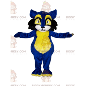 Blue and Yellow Cat BIGGYMONKEY™ Mascot Costume. cat costume -