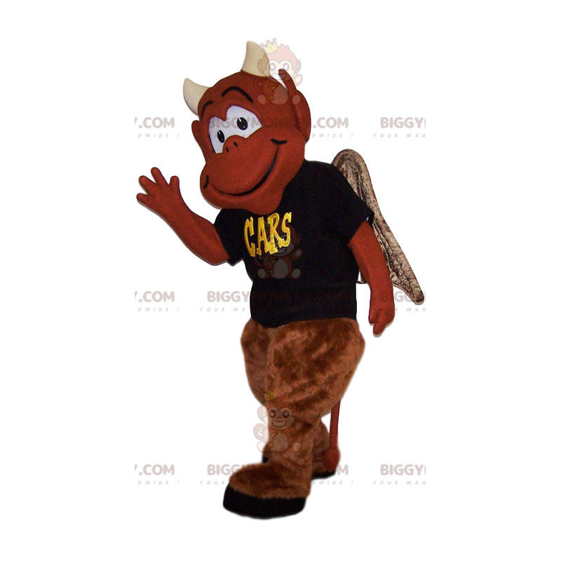 Disfraz de mascota BIGGYMONKEY™ de diablo marrón sonriente.