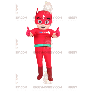 Traje de mascote BIGGYMONKEY™ do Flash, o herói super rápido.