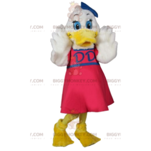 White Bobbin BIGGYMONKEY™ Mascot Costume with Fuchsia Dress –