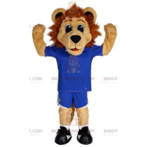 BIGGYMONKEY™ mascottekostuum van een leeuw in voetbaluitrusting. leeuwenkostuum - Lion mascottes - BiggyMonkey.com