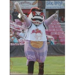 BIGGYMONKEY™ Kæmpe hvid sort og rød baseballboldmaskotkostume -