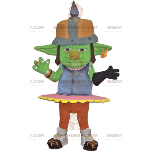 Green troll BIGGYMONKEY™ mascot costume with metal helmet.