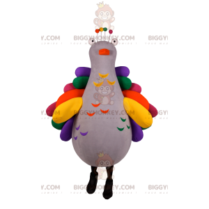 BIGGYMONKEY™ mascottekostuum van witte pauw met veelkleurig