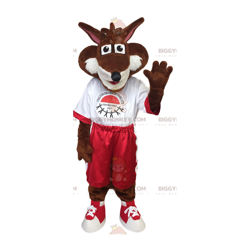 Brown Fox BIGGYMONKEY™ Mascot Costume In Red And White