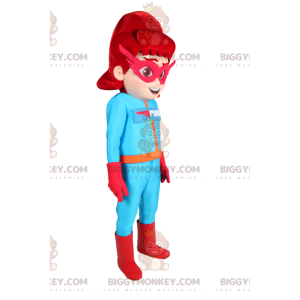 BIGGYMONKEY™ Masked Superheroine Mascot Costume In Blue Outfit