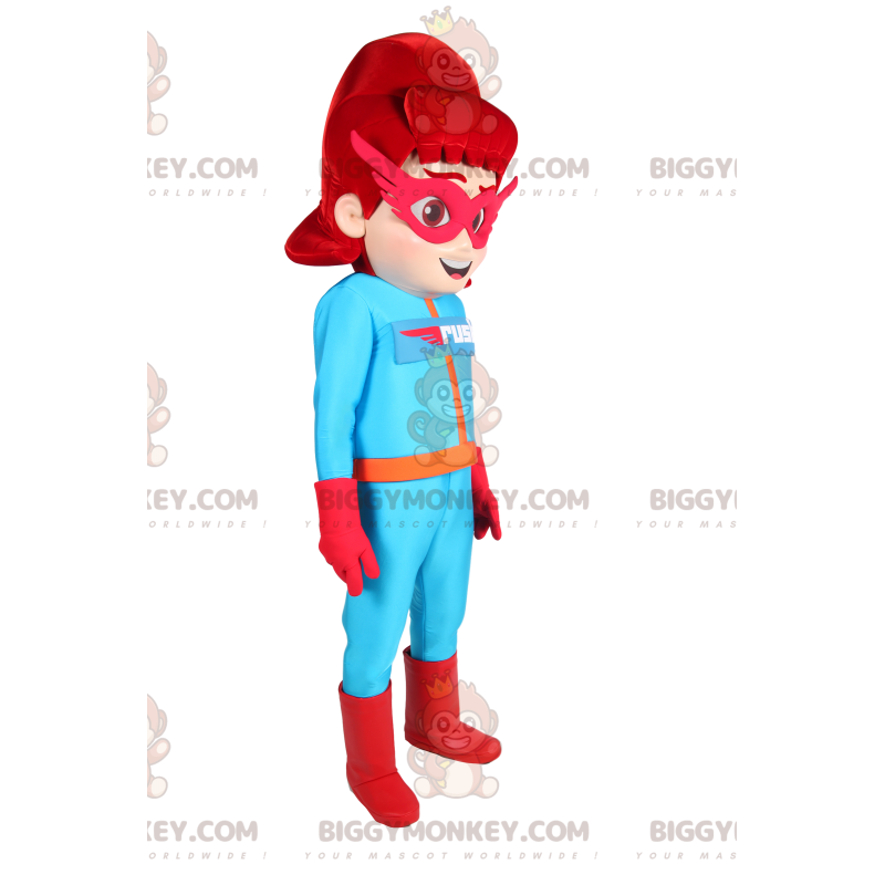 BIGGYMONKEY™ Masked Superheroine Mascot Costume In Blue Outfit