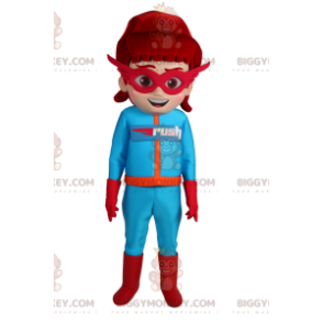 BIGGYMONKEY™ Masked Superheroine Mascot Costume In Blue Outfit