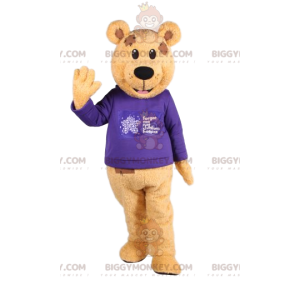 Braunbär BIGGYMONKEY™ Maskottchenkostüm mit blauem Jersey.