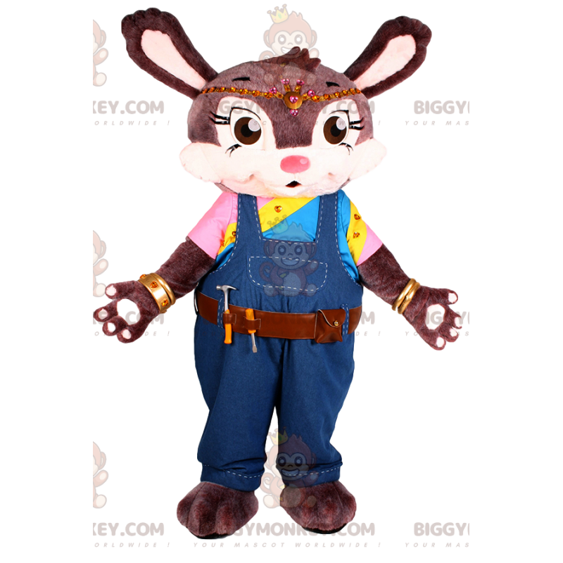 Brun kanin BIGGYMONKEY™ maskotkostume med blå overalls. - Kanin maskot - BIGGYMONKEY_012406 - BiggyMonkey.com