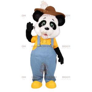 Kostým maskota BIGGYMONKEY™ Panda v džínové kombinéze a