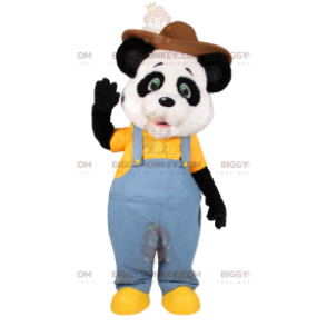 BIGGYMONKEY™ Panda Mascot Costume In Jeans Overalls And Hat -
