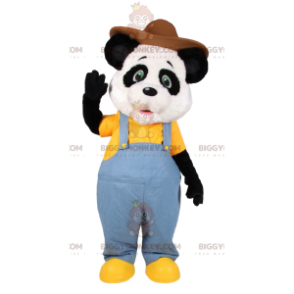 BIGGYMONKEY™ Panda-mascottekostuum in spijkerbroek en hoed -