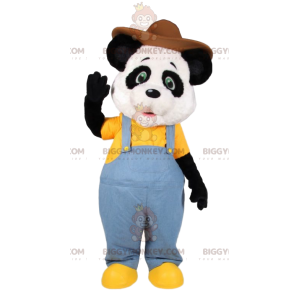 BIGGYMONKEY™ Panda Mascot Costume In Jeans Overalls And Hat -