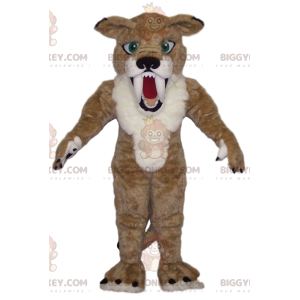 BIGGYMONKEY™ mascot costume of beige and white smilodon.