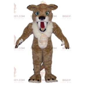 Στολή μασκότ BIGGYMONKEY™ από μπεζ και λευκό smilodon. στολή smilodon - Μη ταξινομημένες μασκότ - BiggyMonkey.com