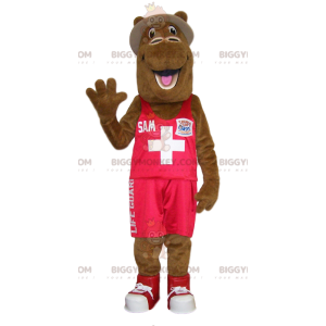 Kamel BIGGYMONKEY™ Maskottchenkostüm im Erste-Hilfe-Outfit. -
