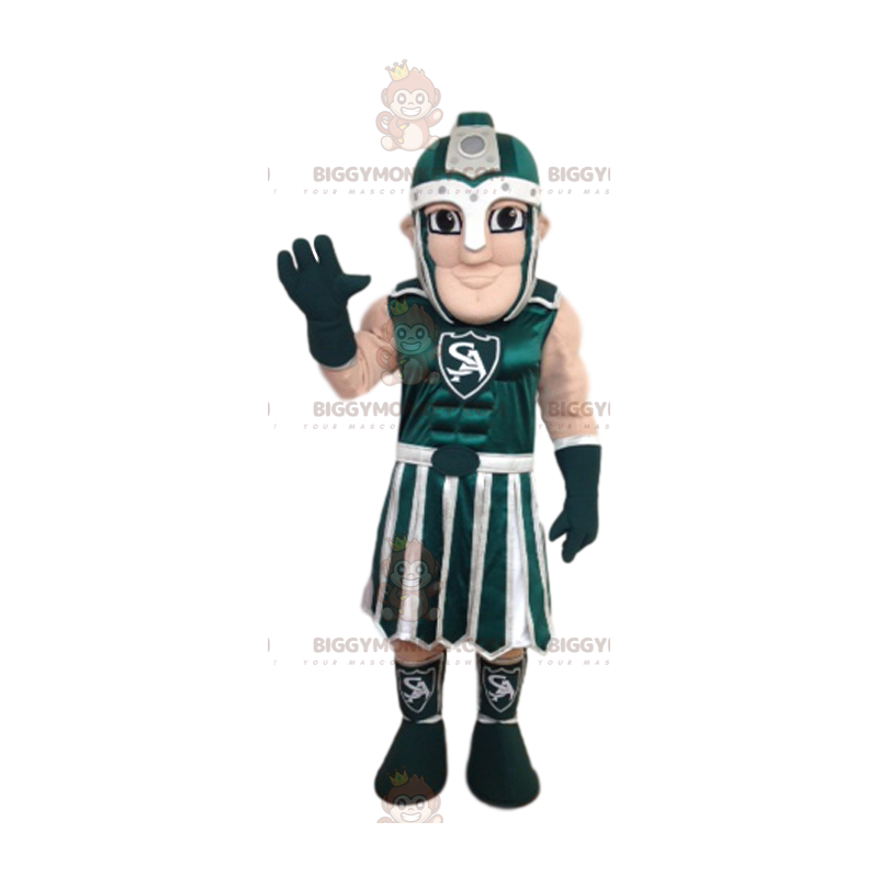 Disfraz de mascota BIGGYMONKEY™ de guerrero romano verde y Disfraz de mascota BIGGYMONKEY™ de guerrero romano verde y
