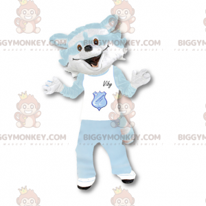 Bílý a nebesky modrý kostým mývala BIGGYMONKEY™ maskota –