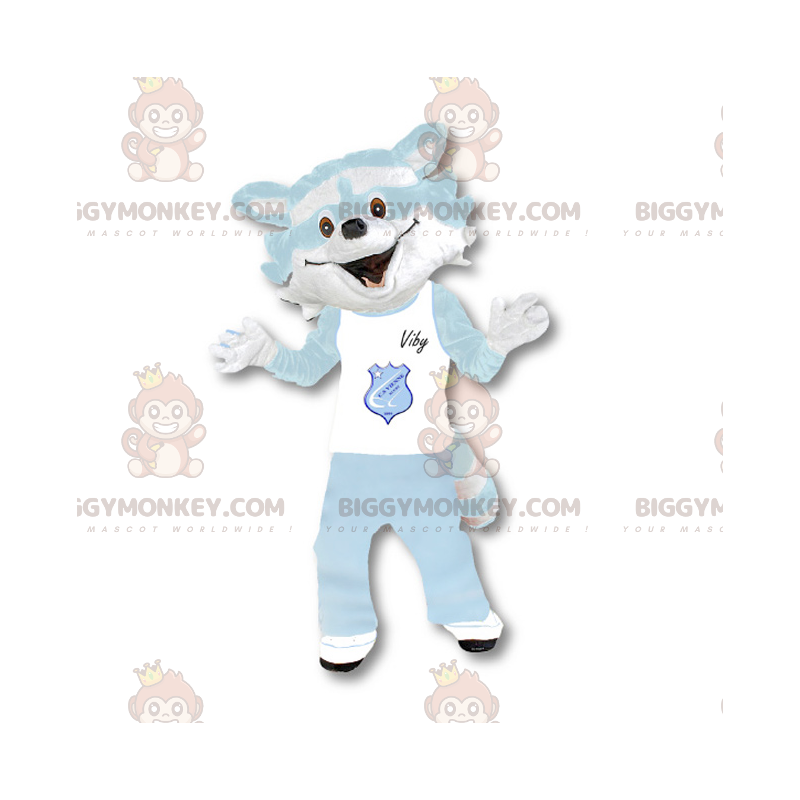 Λευκή και μπλε στολή μασκότ BIGGYMONKEY™ Raccoon - Ζώα του δάσους - BIGGYMONKEY_0147 - BiggyMonkey.com