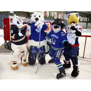 4 mascottes BIGGYMONKEY™ - Un canard un requin un ours et un