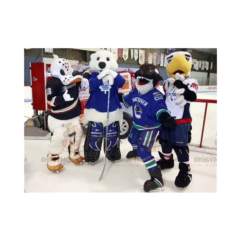 4 mascottes BIGGYMONKEY™ - Un canard un requin un ours et un 4 mascottes BIGGYMONKEY™ - Un canard un requin un ours et un