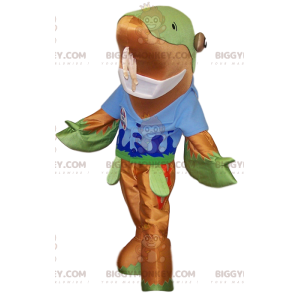 Costume da mascotte delfino BIGGYMONKEY™ con t-shirt blu.