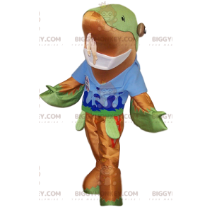 Delphin BIGGYMONKEY™ Maskottchenkostüm mit blauem T-Shirt.