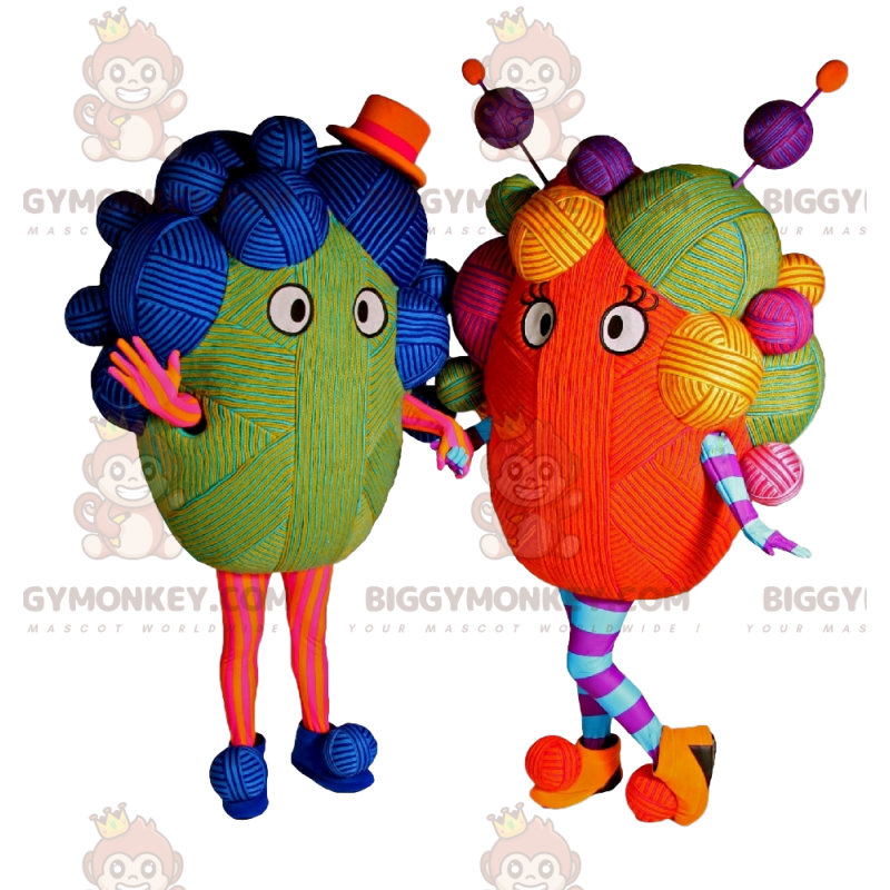 BIGGYMONKEY™ mascot costume of multicolored ball of yarn. -
