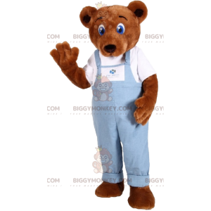 Brown Bear BIGGYMONKEY™ Mascot Costume with Blue Overalls -