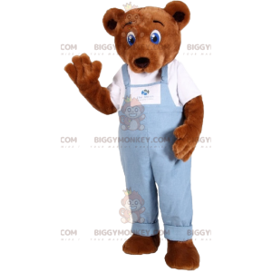 Traje de mascote de urso pardo BIGGYMONKEY™ com macacão azul –