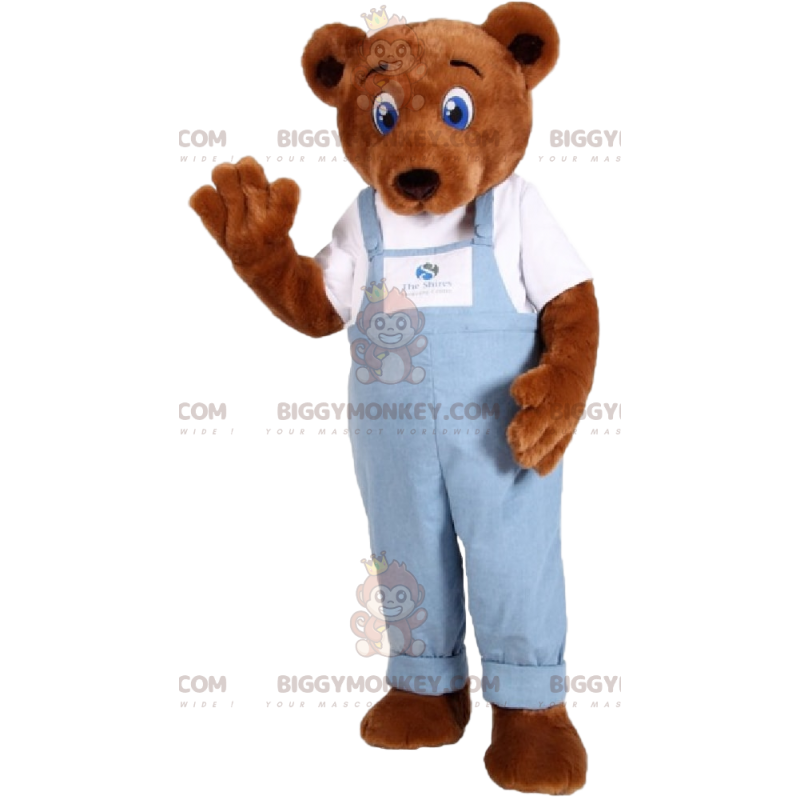 Costume de mascotte BIGGYMONKEY™ d'ours brun avec une salopette Costume de mascotte BIGGYMONKEY™ d'ours brun avec une salopette