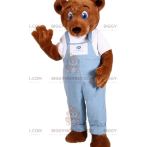 Brown Bear BIGGYMONKEY™ Mascot Costume with Blue Overalls -