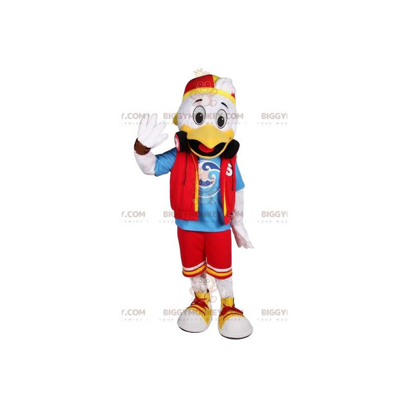 Costume de mascotte BIGGYMONKEY™ de canard blanc en tenue