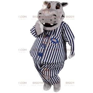 BIGGYMONKEY™ mascot costume of gray hippopotamus in striped