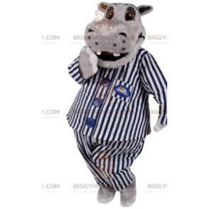BIGGYMONKEY™ maskottiasu harmaasta virtaheposta raidallisessa