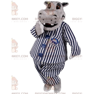 BIGGYMONKEY™ mascottekostuum van grijs nijlpaard in gestreepte