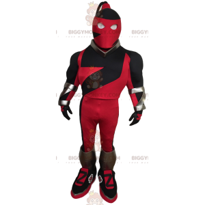 Masked Superhero BIGGYMONKEY™ Mascot Costume in Red and Black -