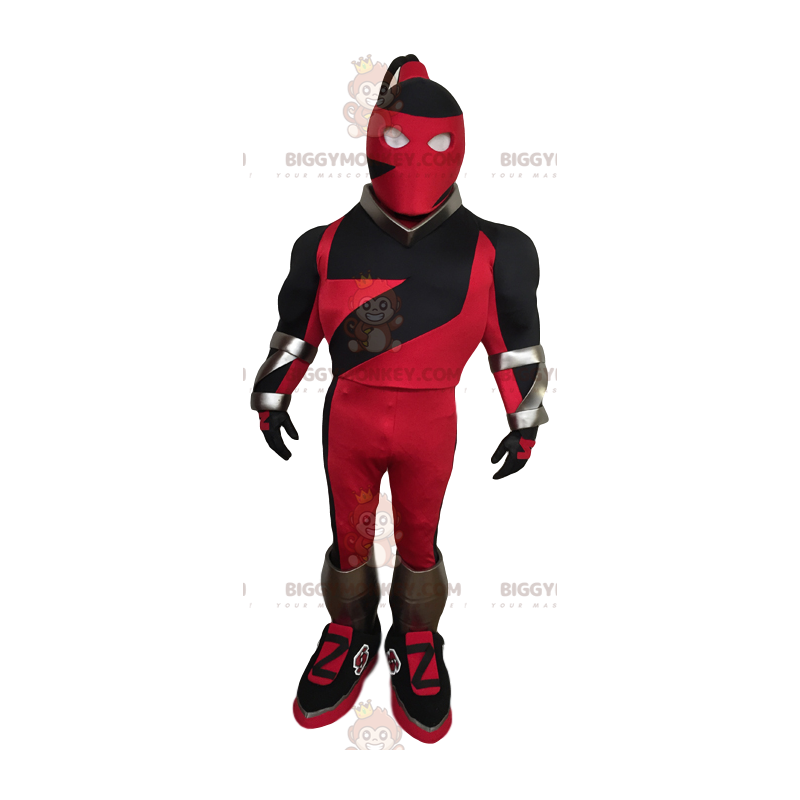 Gemaskerde superheld BIGGYMONKEY™ mascottekostuum in rood en