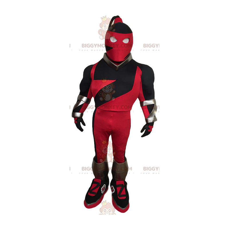 Masked Superhero BIGGYMONKEY™ Mascot Costume in Red and Black -