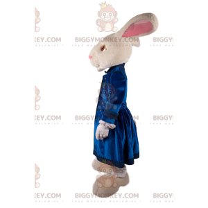 Weißer Hase BIGGYMONKEY™ Maskottchenkostüm mit blauer Samtjacke