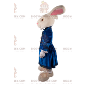 Wit konijn BIGGYMONKEY™ mascottekostuum met blauw fluwelen jasje - Boerderijdieren - BIGGYMONKEY_012434 - BiggyMonkey.com