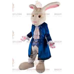 Wit konijn BIGGYMONKEY™ mascottekostuum met blauw fluwelen jasje - Boerderijdieren - BIGGYMONKEY_012434 - BiggyMonkey.com