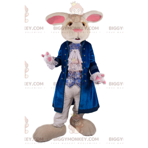Wit konijn BIGGYMONKEY™ mascottekostuum met blauw fluwelen jasje - Boerderijdieren - BIGGYMONKEY_012434 - BiggyMonkey.com
