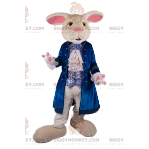 Wit konijn BIGGYMONKEY™ mascottekostuum met blauw fluwelen jasje - Boerderijdieren - BIGGYMONKEY_012434 - BiggyMonkey.com